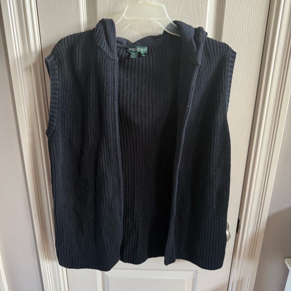 Lauren Ralph Lauren knit open frontSweaterVest sleeveless cardigan/hood.Sz small